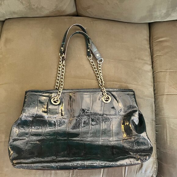 Kate Spade Knightsbridge Helena Croc Green Patent Leather Shoulder Bag - Picture 3 of 15